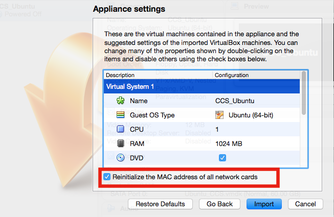 Appliance configuration settings